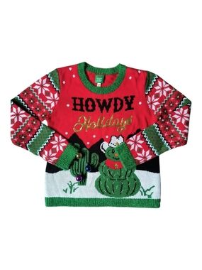 Planet Heart Howdy Holidays Cowboy Christmas Sweater XL